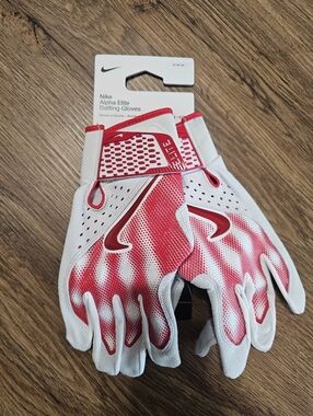Nike Alpha Elite Red White Baseball Batting Gloves Mens Size Medium